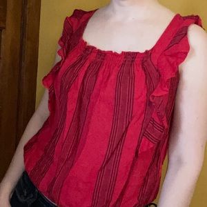 Red sleeveless blouse, ruffles, size S, Universal Threads